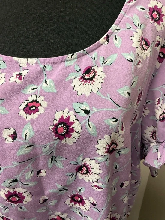Lane Bryant Floral Blouse Ruffle Sleeve Purple Top Plus 22 Boho Spring Chic - Picture 3 of 10